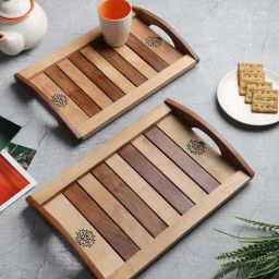 VarEesha Tree of Life Brown Sheesham Wood Rectangular Tray - Set of 2-24