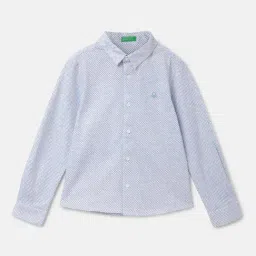 United Colors of Benetton Kids White & Blue Printed Full Sleeves Shirt-picture-2