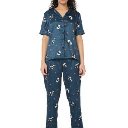 Smarty Pants Teal Blue Satin Print Shirt With Pyjamas-image-83