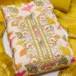 kalini Mustard Soft Silk Sequence Embroidery Work Unstitched Dress Material-picture-12