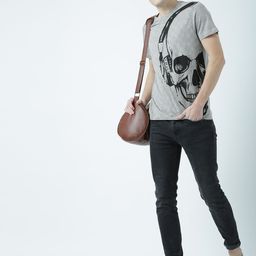 Huetrap Men Grey Melange Printed Round Neck T-shirt-image-58