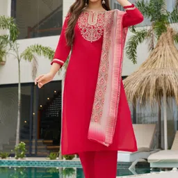 URMIR FASHION Women Ethnic Motifs Embroidered Regular Thread Work Kurta with Trousers & With Dupatta-picture-30