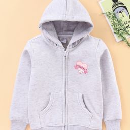 Smarty Girls Full Sleeves Hooded Sweatshirt Heart Print - Purple-image-67