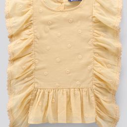 Pine Kids Flutter Sleeves Cotton Dobby Embroidered Top - Light Yellow-image-40