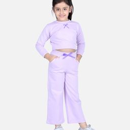Aww Hunnie Full Sleeves Crop Top & Pajama Set - Purple-image-66