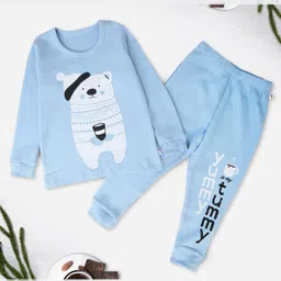 Plan B Full Sleeves Polar Bear Printed Thermal Top & Pant Set - Ice Blue-picture-24