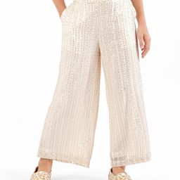 Primo Gino Viscose Ankle Length Embroidered Pattern Trouser - Off White-image-4