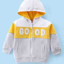 Babyhug Full Sleeves Cut & Sew Sweatjacket with Hood & Graphic Print - Ecru Melange-image-54