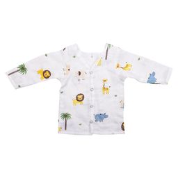 Mom's Home Organic Cotton Muslin Full Sleeves Animals Printed Jhabla - Yellow & White-image-26