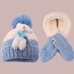 Babyhug Woolen Cap & Muffler Set with Teddy Bear Applique - Blue-image-84