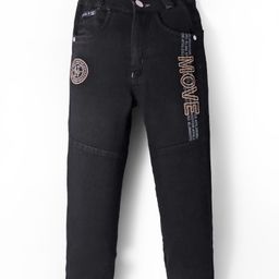 Olio Kids Woven Full Length Solid Denim Jeans with Embroidery Detailing - Black-picture-19