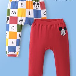 Babyoye Disney Interlock Full Length Diaper Leggings With Mickey Mouse Graphic Pack of 2 - White & Red-image-95