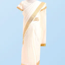 Babyhug Cotton Woven Half Sleeves Blouse & Saree with Zari Border - White-picture-10