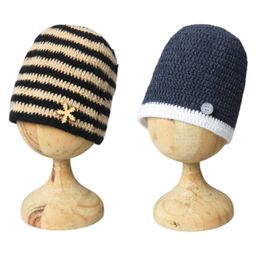 Funkrafts Pack Of 2 Wollen Striped & Colour Blocked Handmade Beanie Caps - Brown & Grey-18