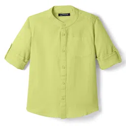 Pine Kids 100% Cotton Full Sleeves Solid Coloured Shirts With Mandarin Collar- Light Green-picture-49