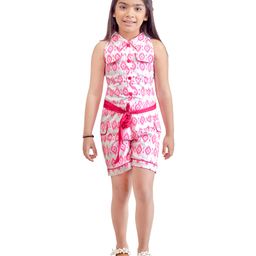 Tiny Girl Sleeveless Abstract Motifs Printed Jumpsuit With Belt - Neon Pink-image-83