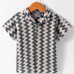 Dapper Dudes Half Sleeves Chervon Embroidered Crochet Shirt - Green-image-24