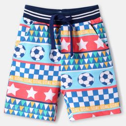 Babyhug Terry Knit Mid Thigh Shorts With Football Print - Multicolor-image-82