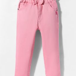 Olio Kids Cotton Woven Full Length Solid Color Trouser With Bow Applique - Pink-image-92