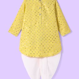 Babyhug Woven Full Sleeves Sequined Embroidered Kurta Dhoti Set - Yellow-picture-10