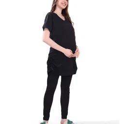 TUMMY Viscose Half Sleeves Solid Tee & High Waist Leggings Set - Black-picture-46