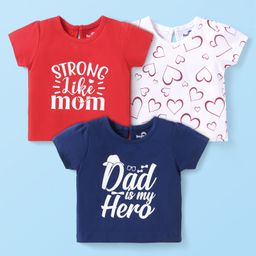 Doodle Poodle 100% Cotton Knit Half Sleeves T-Shirts with Mom Dad & Hearts Print Pack of 3 - Red White & Navy Blue-image-52