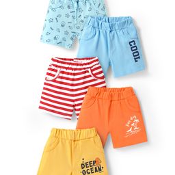 Doodle Poodle 100% Cotton Knit Shorts With Stripes & Sea Life Pack Of 5 - Light Blue Orange & Yellow-picture-6