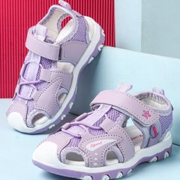 Cute Walk by Babyhug Velcro Closure Sandals With Lace Detailing - Purple-image-69