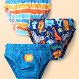 Babyhug 100% Cotton Knit Antibacterial Briefs with Animal Print & Stripes Pack of 3 - Multicolor-image-31