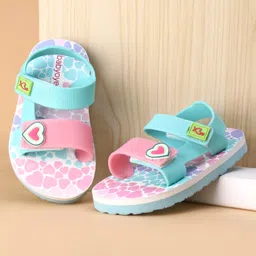 Babyoye Velcro Closure Sandals With Hearts Print & Applique - Turquoise & Pink-picture-39
