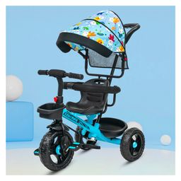 Kidsmate Deluxe Kids Tricycle with Adjustable Canopy | Durable Plug & Play Baby Trike with Safety Rail & Push Handle for Parents | Safe & Comfortable Ride for Toddlers 12-48 Months - Blue-3
