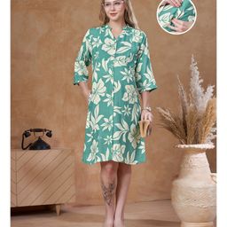 Lovely Mom's Rayon Woven Three Fourth Sleeves Floral Printed Maternity Dress With Nursing Access - Green-image-13