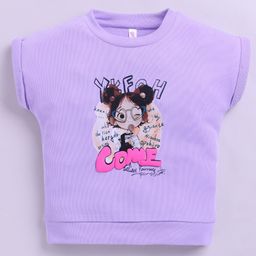 giniekids Knit Half Sleeves Come Text Printed Top - Lavender-image-69