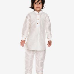 Pehanaava Cotton Woven Full Sleeves Solid Pathani Style Kurta Pyjama Set - White-image-23