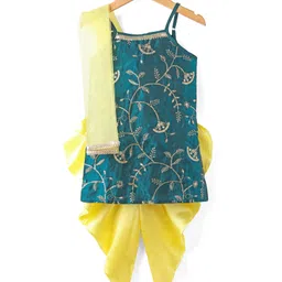 Saka Designs Satin Woven Sleeveless Kurti Dhoti & Dupatta Set with Floral Sequin Embroidery - Blue & Yellow-picture-26