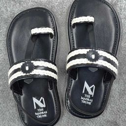 The Madras Trunk Lace Detailed Kolhapuri Sandals - Black & White-picture-45