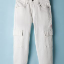 UCB Woven Full Length Solid Color Denim Jeans with Cargo Pockets - Off White-picture-32