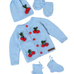 The Original Knit Knit Full Sleeves Fruits Embroidered Sweater With Mittens & Cap Socks Set - Sky Blue-picture-27
