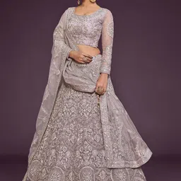 ETHNIC PLUS Floral Embellished Semi-Stitched Lehenga & Unstitched Blouse With Dupatta-image-60