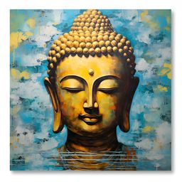SAF Blue & Gold-Toned Buddha Canvas Religious Wall Painting-image-22