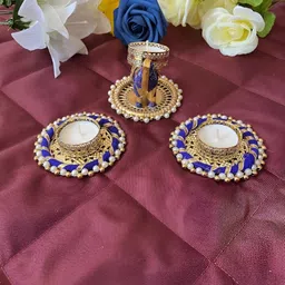 Sellplus Yellow & Blue 3 Pieces Textured Tealight Holders-picture-21