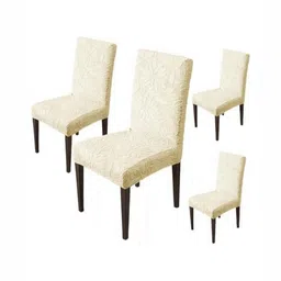 HOUSE OF QUIRK Beige 4 Pieces Floral Dining Chair Covers-24