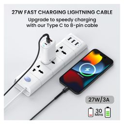 Portronics POR-2166 Konnect X Type C to 8 Pin 27W Fast Charging Cable Premium TPE Material Support to all Lightning Devices 1M Length-Black image 4