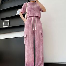 Lugo Self Design Round Neck T-Shirt With Trousers-image-82