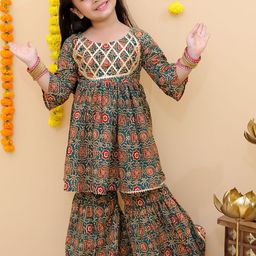 The Mom Store Girls Floral Printed Regular Pure Cotton Kurta with Sharara-image-27