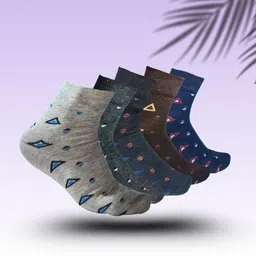 MJE 5-Pcs Patterned Cotton Ankle Length Socks-image-42