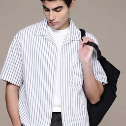 GAP Pure Cotton Striped Drop-Shoulder Sleeves Boxy Fit Seersucker Shirt-image-29