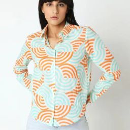 Vero Moda White & Orange Cotton Printed Shirt-picture-18
