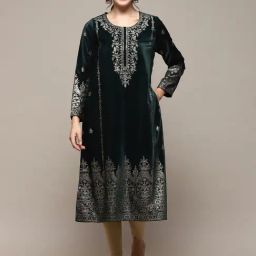 Biba Green Printed A Line Kurta-picture-11