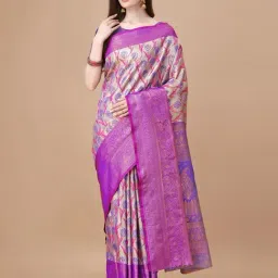 JUST FASHION Purple Silk Zari Work Saree With Unstitched Blouse-image-88